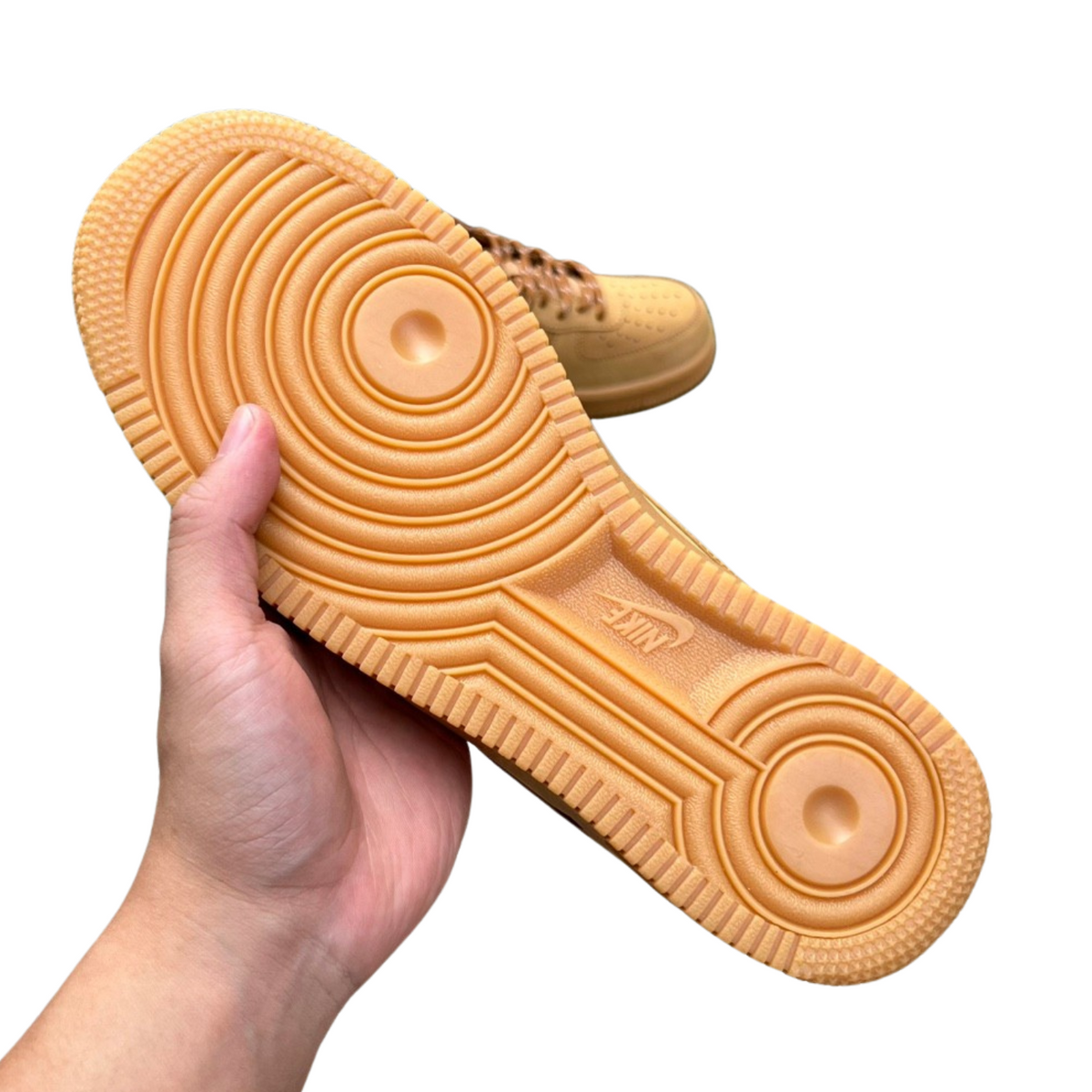 Nike Air Force 1 ’07 Flax Wheat Premium Nubuck Sneakers with Gum Sole