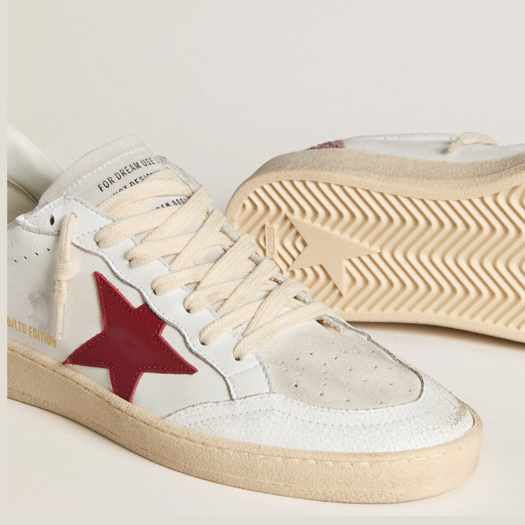 Women’s Ball Star LTD Sneakers with Red Leather Star and Pink Glitter Heel – Fashion Streetwear Shoes
