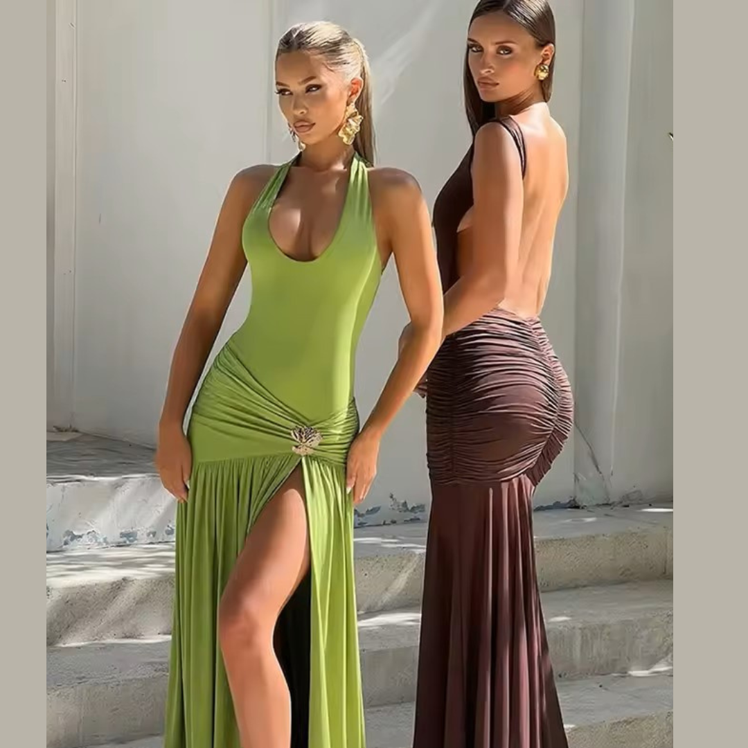 Model wearing plum brown flowy maxi skirt – Fae Flow by ODI-ONE FASHION