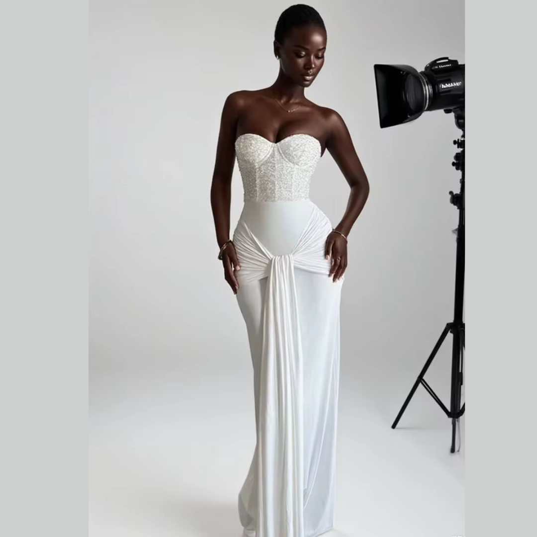 Selena Corset Maxi Dress – Elegant Strapless Lace Bodycon Evening Gown