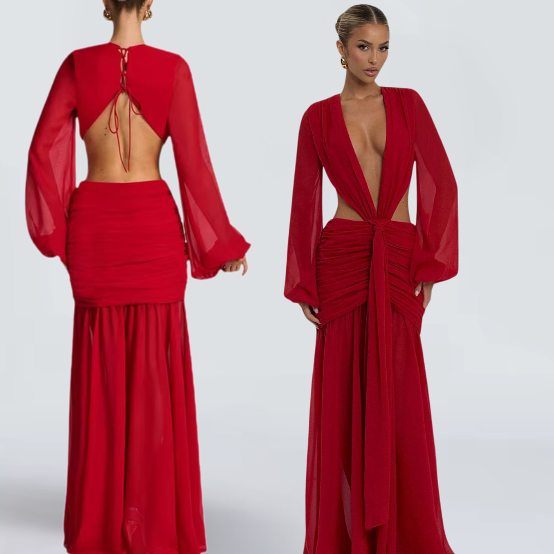 Valentina Satin Maxi Dress – Red Wine
