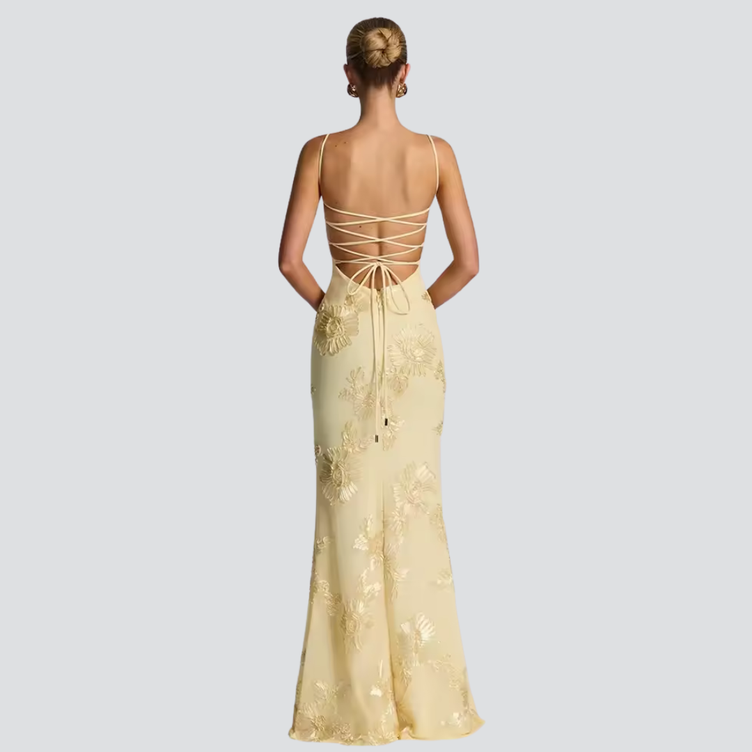 Ariana Print Maxi Dress – Sexy Spaghetti Strap Backless Bodycon Dress for Women