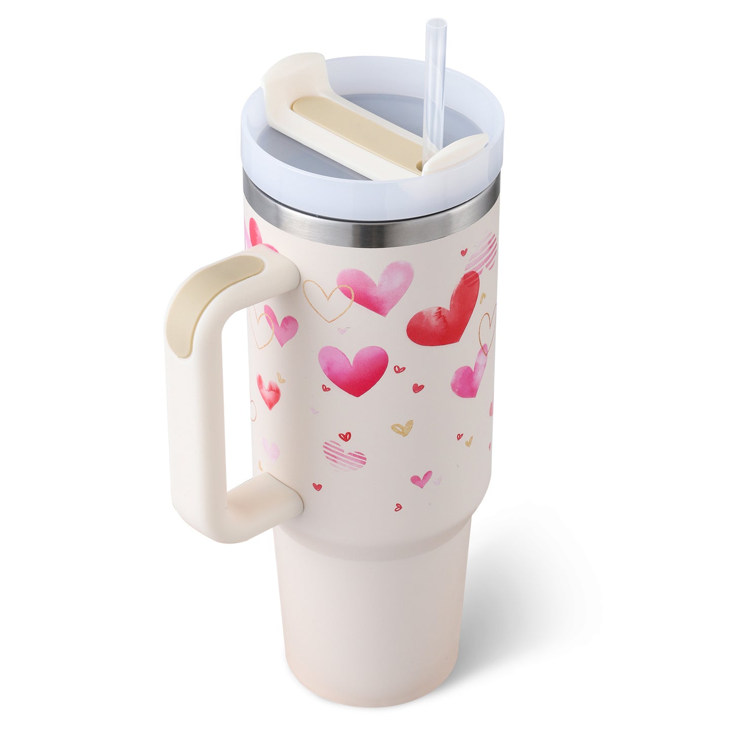 Valentine's Special: 40oz Insulated Stainless Steel Tumbler – Spill-Proof Travel Mug with Handle & Straw