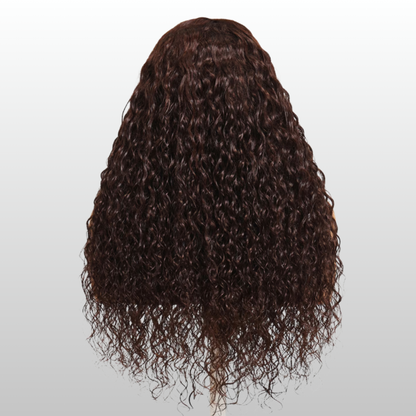 Back view of Auburn Brown Water Wave Wig – 180% Density Full Volume
