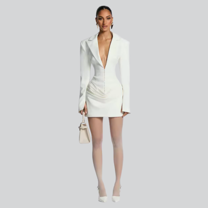 Aria Deep V Bodycon Dress – elegant long sleeve slim-fit women’s dress for evening or party wear
