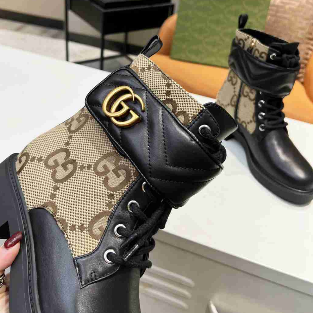 Gucci Macro GG Combat Boots Black Ebony – Authentic Designer Luxury Footwear
