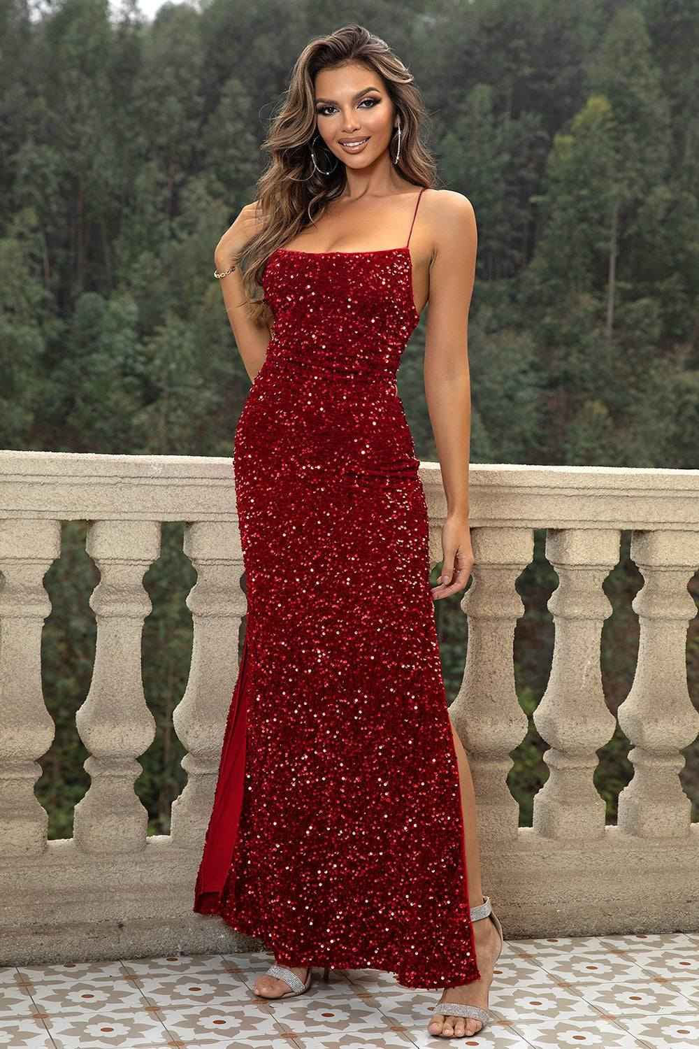 Midnight Glimmer Dress: Dazzling Backless Gown for Unforgettable Nights
