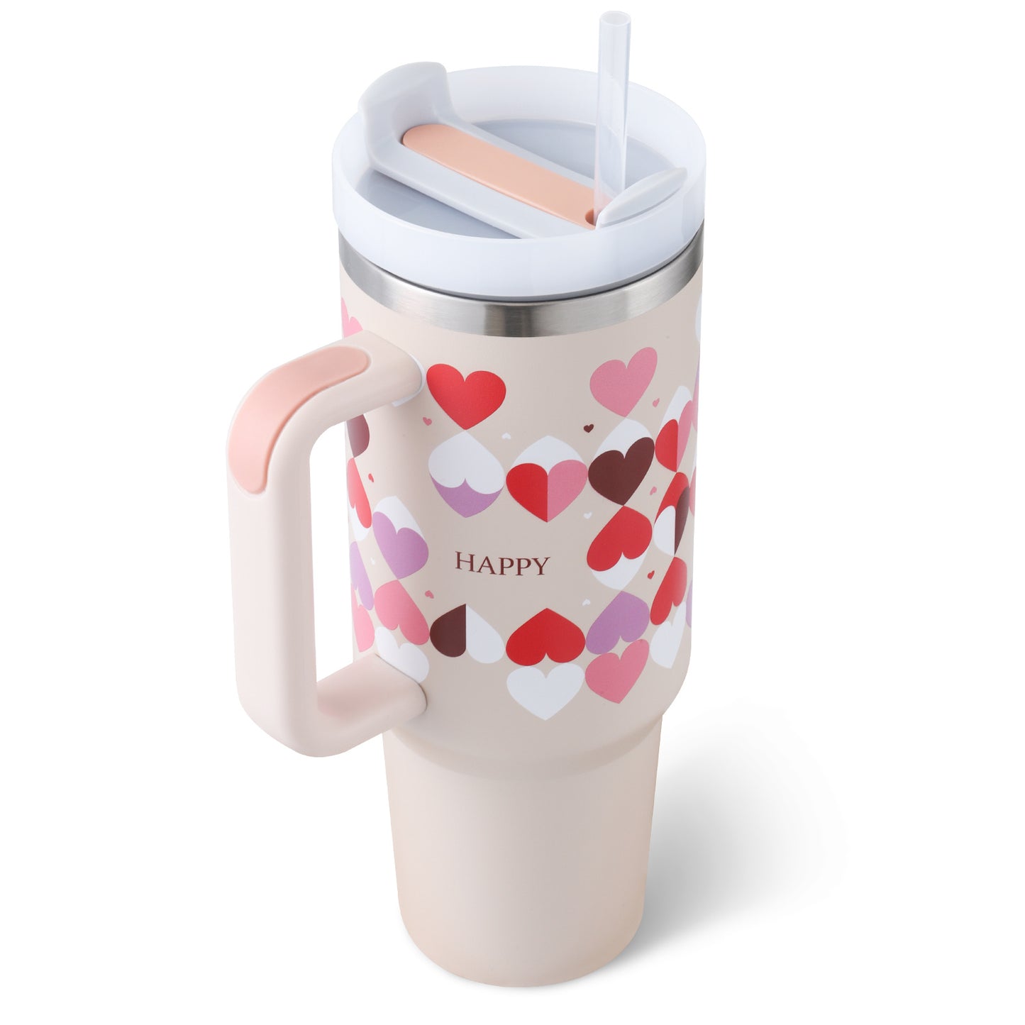 Valentine's Special: 40oz Insulated Stainless Steel Tumbler – Spill-Proof Travel Mug with Handle & Straw