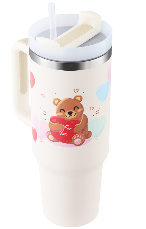 Valentine's Special: 40oz Insulated Stainless Steel Tumbler – Spill-Proof Travel Mug with Handle & Straw