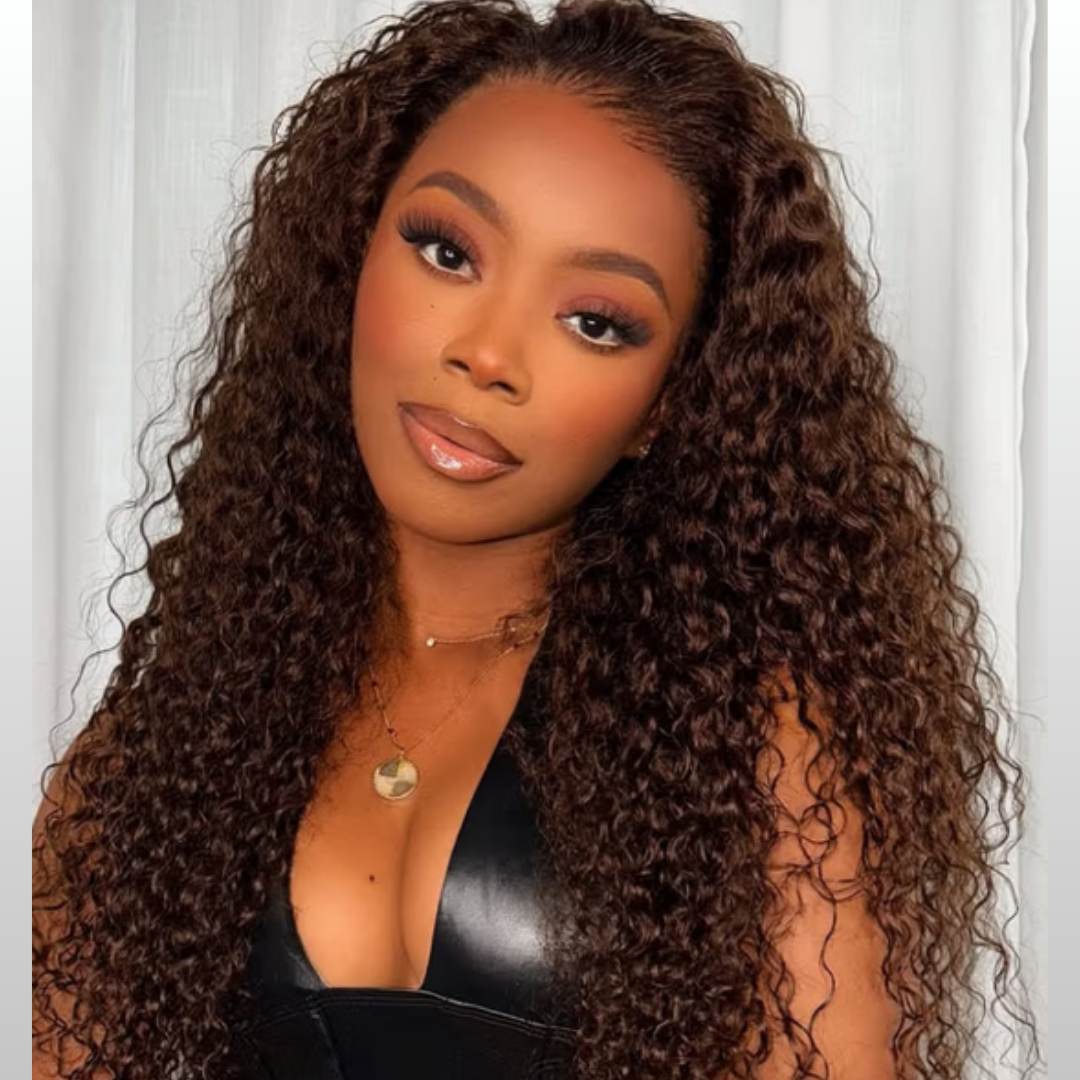 Side view of Smoky Auburn Water Wave Lace Wig – Natural Volume and Shine