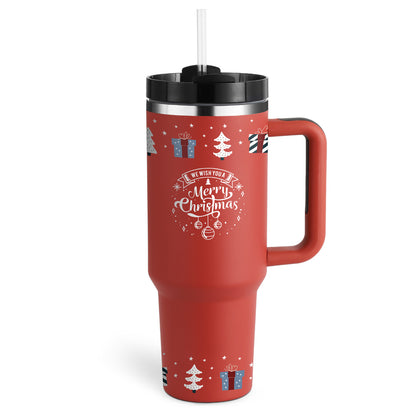 Valentine's Special: 40oz Insulated Stainless Steel Tumbler – Spill-Proof Travel Mug with Handle & Straw