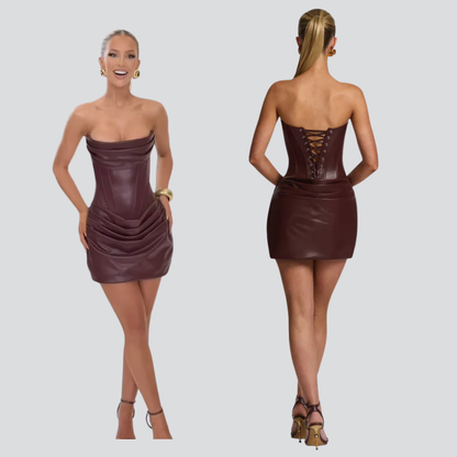 Mirelle Strapless PU Pleated Dress