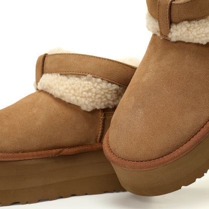 UGG Ultra Mini Belted Platform Boots – Chestnut Suede Side View
Women’s UGG Ultra Mini Belted Platform – Front and Back
Chestnut Suede UGG Ultra Mini with Platform Sole
