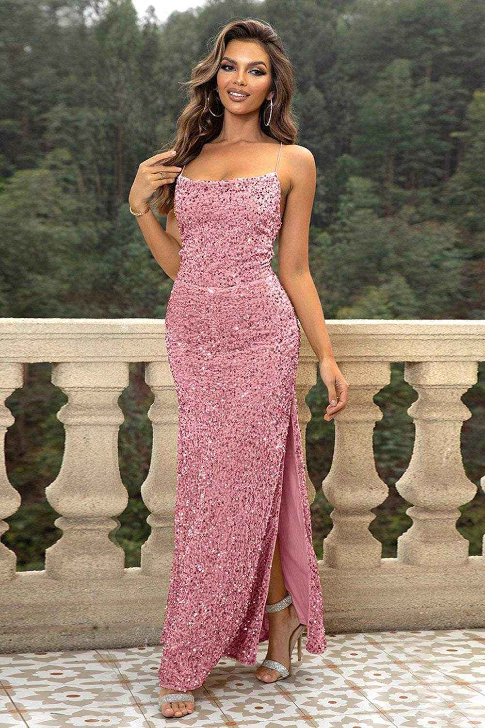 Midnight Glimmer Dress: Dazzling Backless Gown for Unforgettable Nights