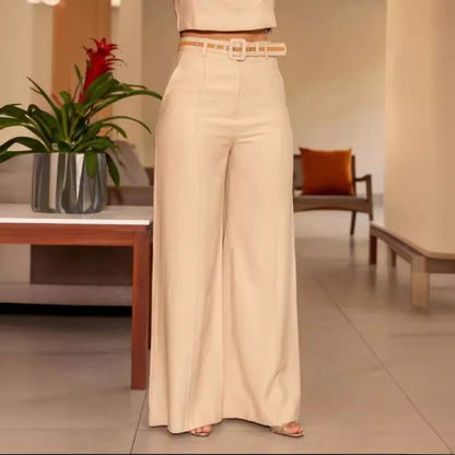 "Chic Solid Color Sleeveless Jumpsuit with High Waist & Wide Leg"