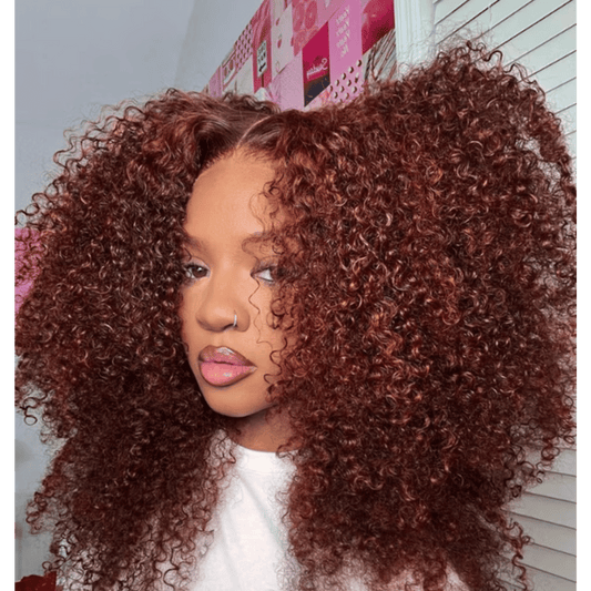 Woman with voluminous curly hair in a casual setting