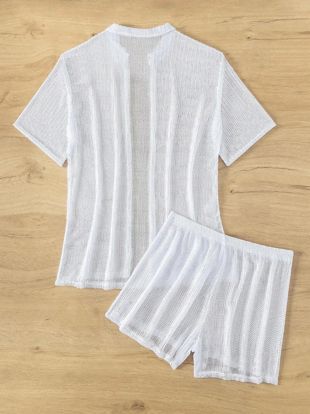 Model wearing open front half sleeve cover up top and shorts by ODI-ONE FASHION – summer beachwear set
