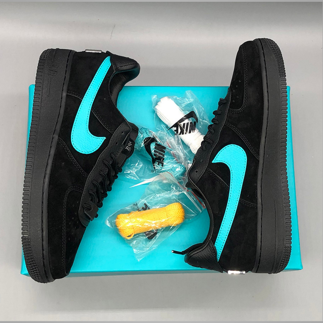 alt="Nike Air Force 1 Low Tiffany &amp; Co. 1837 Black Blue DZ1382-001 Sneakers Side View"
alt="Nike Air Force 1 Tiffany &amp; Co. Black Blue Limited Edition Luxury Sneakers"
alt="Nike Tiffany Air Force 1 1837 Black Blue Premium Suede Leather Design"
alt="Nike Air Force 1 Tiffany &amp; Co. Sneakers with Tiffany Blue Accents"
