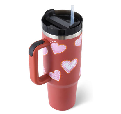 Valentine's Special: 40oz Insulated Stainless Steel Tumbler – Spill-Proof Travel Mug with Handle & Straw