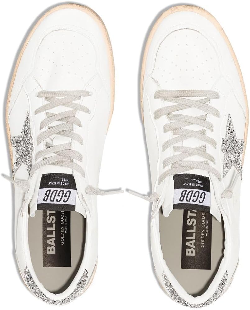 GOLDEN GOOSE WOMEN'S FASHION DISTRESSED SNEAKERS - ITALIAN NAPPA LEATHER BALL DESIGN STAR LUXURY SHOES WHITE