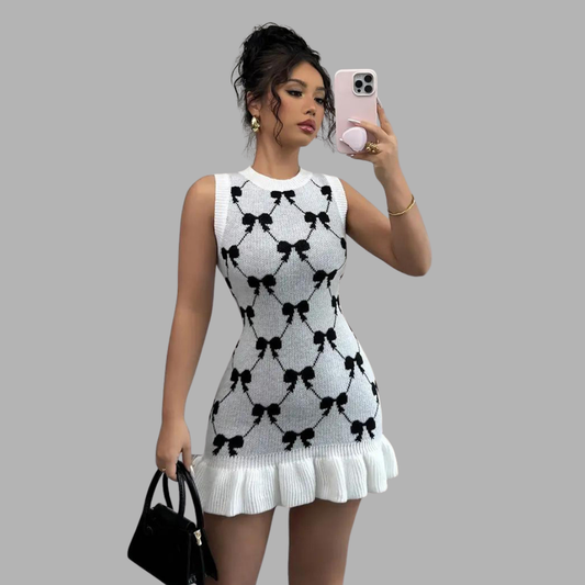 Elena Bow Bodycon Mini Dress – Elegant Sleeveless Knit Summer Dress | ODI-ONE FASHION
