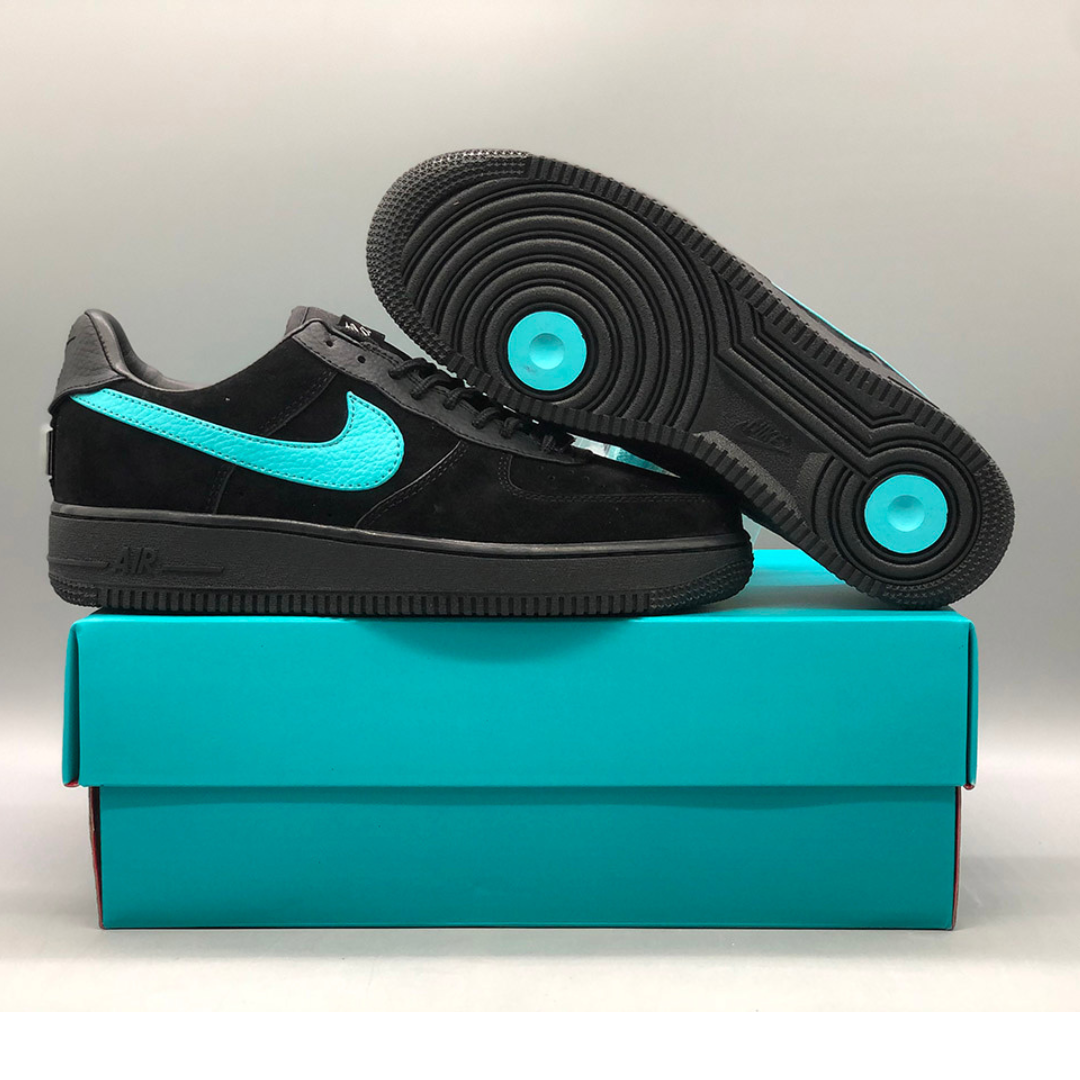 alt="Nike Air Force 1 Low Tiffany &amp; Co. 1837 Black Blue DZ1382-001 Sneakers Side View"
alt="Nike Air Force 1 Tiffany &amp; Co. Black Blue Limited Edition Luxury Sneakers"
alt="Nike Tiffany Air Force 1 1837 Black Blue Premium Suede Leather Design"
alt="Nike Air Force 1 Tiffany &amp; Co. Sneakers with Tiffany Blue Accents"
