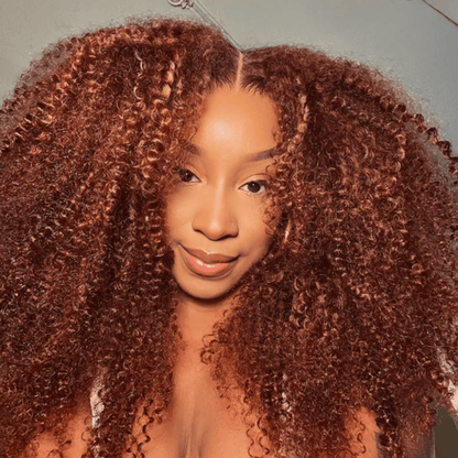 Auburn Afro Kinky Curly 13x4 Lace Front Human Hair Wig – Pre-Plucked & 180% Density, Natural Full Look
