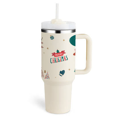 Valentine's Special: 40oz Insulated Stainless Steel Tumbler – Spill-Proof Travel Mug with Handle & Straw