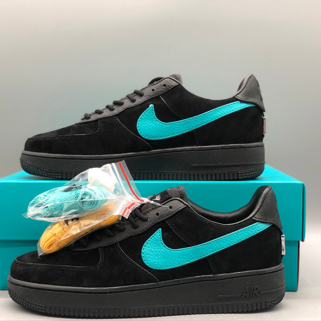 alt="Nike Air Force 1 Low Tiffany &amp; Co. 1837 Black Blue DZ1382-001 Sneakers Side View"
alt="Nike Air Force 1 Tiffany &amp; Co. Black Blue Limited Edition Luxury Sneakers"
alt="Nike Tiffany Air Force 1 1837 Black Blue Premium Suede Leather Design"
alt="Nike Air Force 1 Tiffany &amp; Co. Sneakers with Tiffany Blue Accents"
