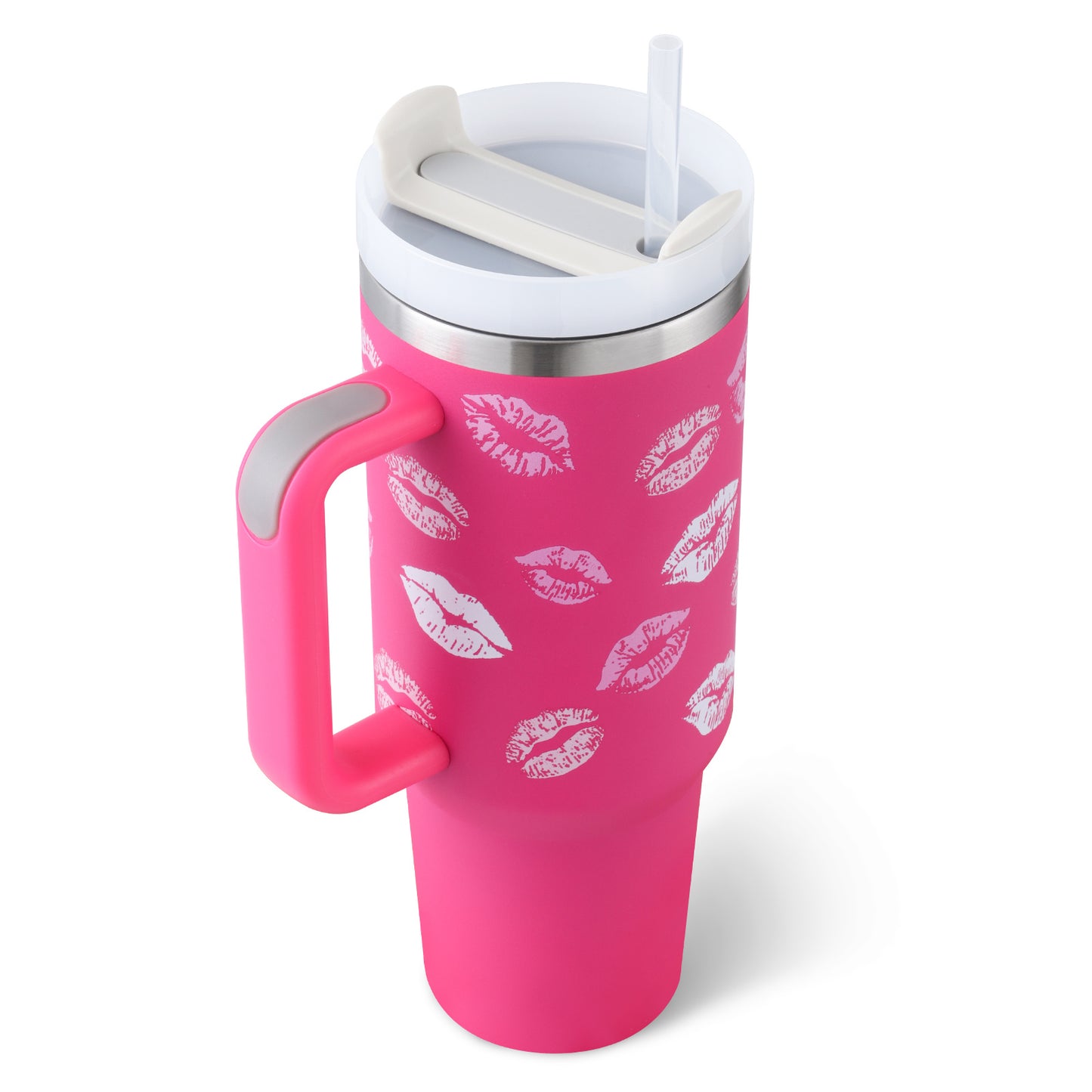 Valentine's Special: 40oz Insulated Stainless Steel Tumbler – Spill-Proof Travel Mug with Handle & Straw