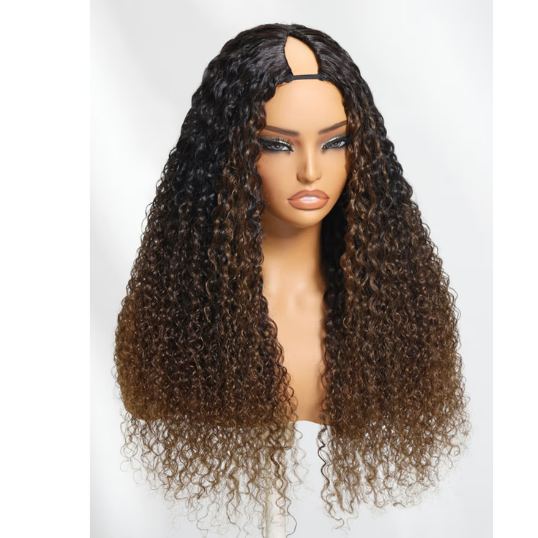 Bella Ombre Jerry Curly V Part Wig – Chestnut Brown Glueless Human Hair | ODI-ONE FASHION
