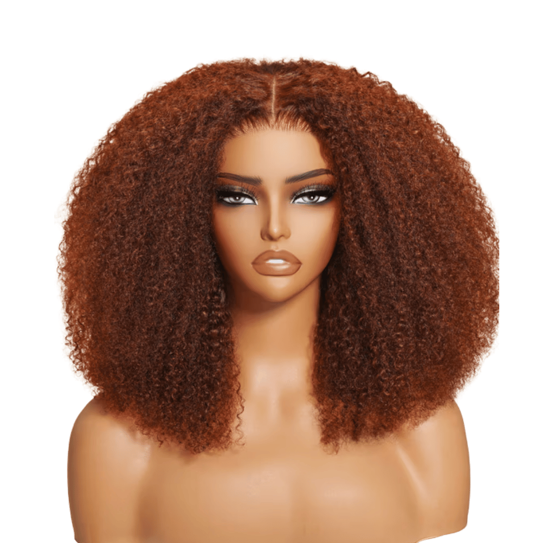 Auburn Afro Kinky Curly 13x4 Lace Front Human Hair Wig – Pre-Plucked &amp; 180% Density, Natural Full Look
