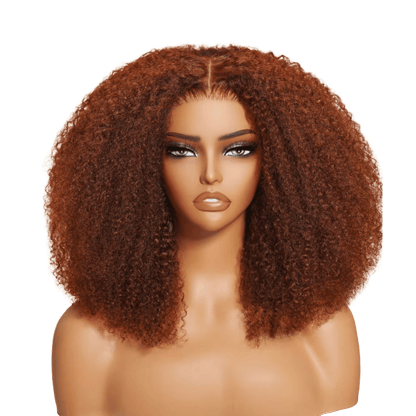 Auburn Afro Kinky Curly 13x4 Lace Front Human Hair Wig – Pre-Plucked & 180% Density, Natural Full Look
