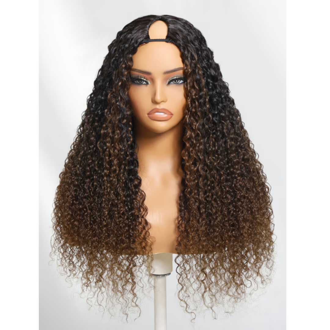 Bella Ombre Jerry Curly V Part Wig – Chestnut Brown Glueless Human Hair | ODI-ONE FASHION
