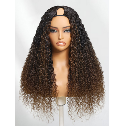 Bella Ombre Jerry Curly V Part Wig – Chestnut Brown Glueless Human Hair | ODI-ONE FASHION
