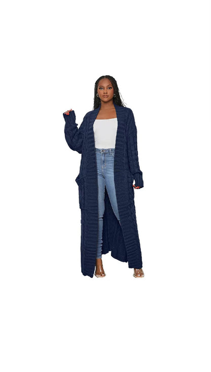 Lazy Pocket Long Twist Sweater Coat