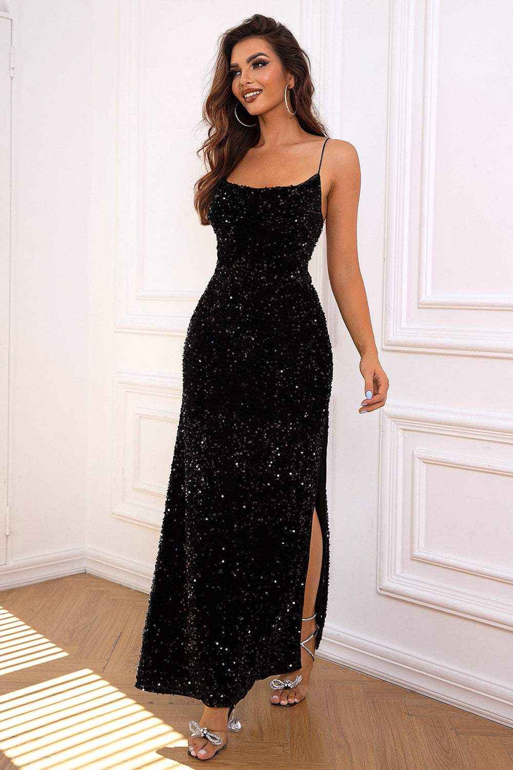 Midnight Glimmer Dress: Dazzling Backless Gown for Unforgettable Nights
