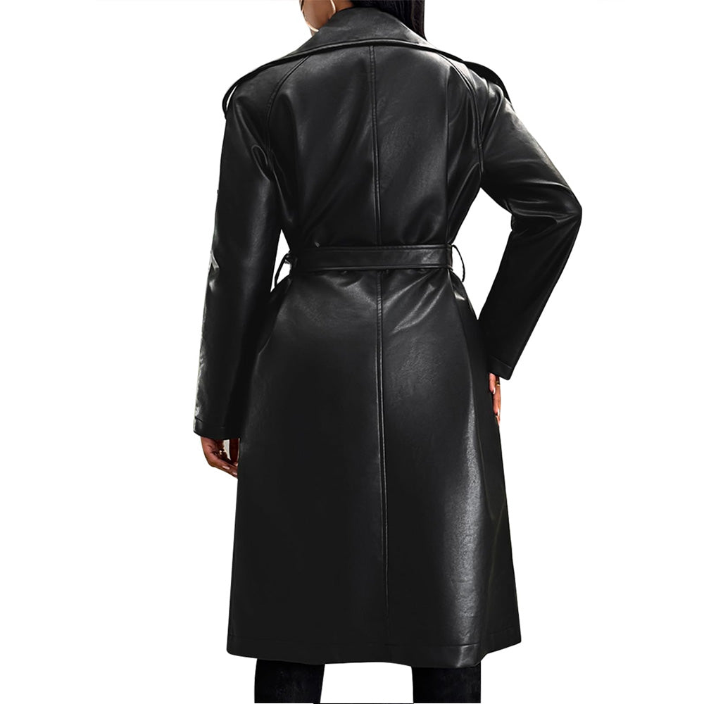 Ariana PU Leather Long Coat – Women's Elegant Autumn Winter Fashion Trench | ODI-ONE FASHION
