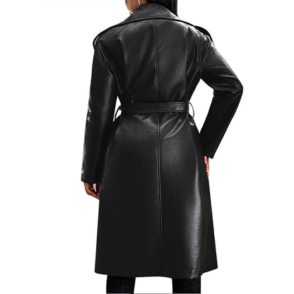 Ariana PU Leather Long Coat – Women's Elegant Autumn Winter Fashion Trench | ODI-ONE FASHION
