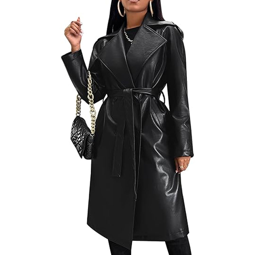 Ariana PU Leather Long Coat – Women&