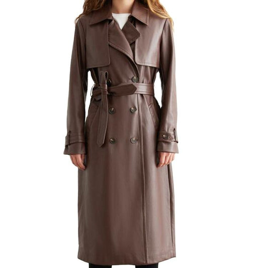 Aurora Women's Autumn Winter Leather Coat – Long Sleeve Fashion Outerwear with Polyester Lining
