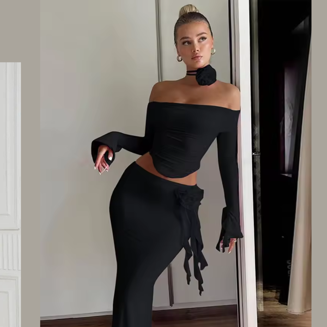 Glamour Mesh Two-Piece Set – Sexy Crop Top &amp; Bodycon Skirt Party Outfit by ODI-ONE FASHION
