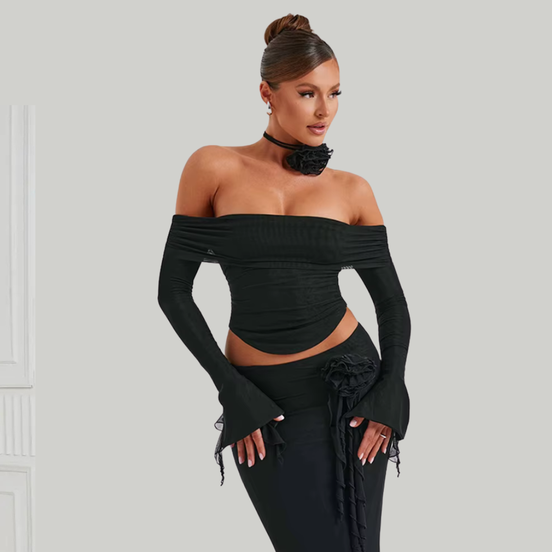 Glamour Mesh Two-Piece Set – Sexy Crop Top & Bodycon Skirt Party Outfit by ODI-ONE FASHION