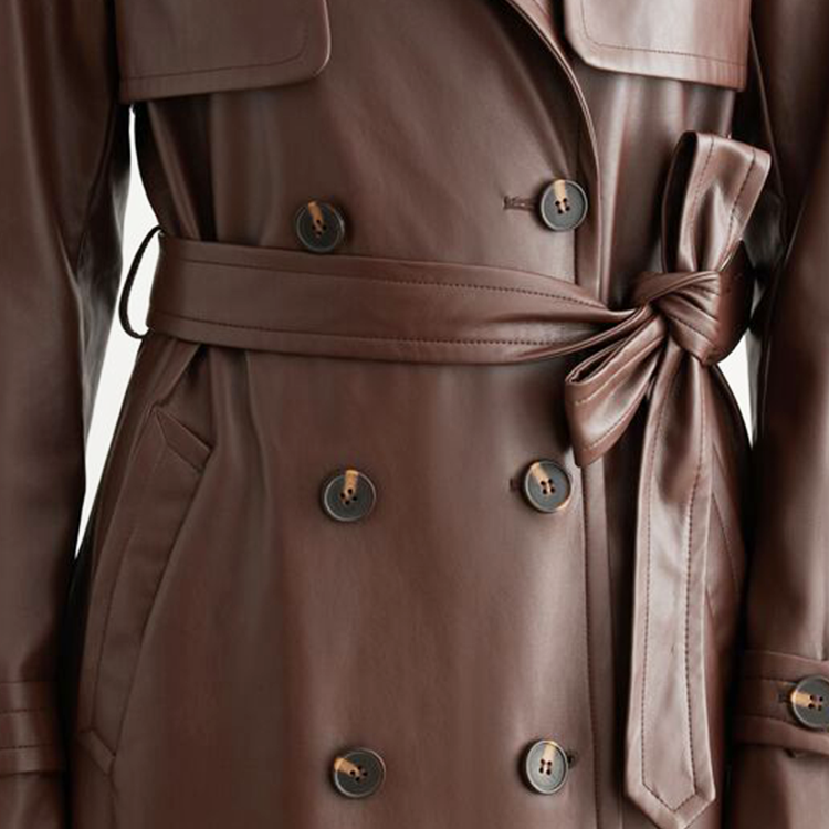 Aurora Women's Autumn Winter Leather Coat – Long Sleeve Fashion Outerwear with Polyester Lining
