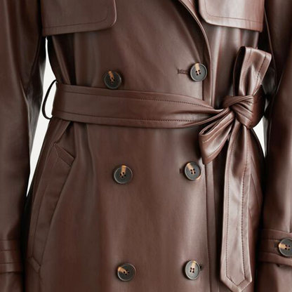 Aurora Women's Autumn Winter Leather Coat – Long Sleeve Fashion Outerwear with Polyester Lining
