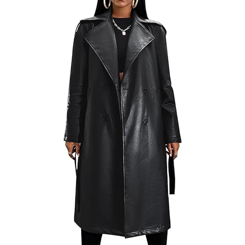 Ariana PU Leather Long Coat – Women's Elegant Autumn Winter Fashion Trench | ODI-ONE FASHION
