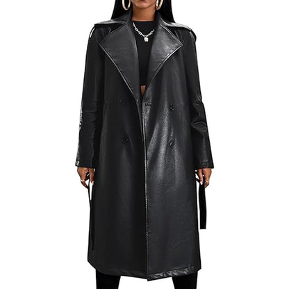 Ariana PU Leather Long Coat – Women's Elegant Autumn Winter Fashion Trench | ODI-ONE FASHION

