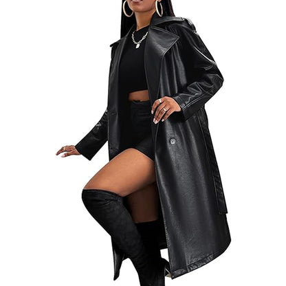 Ariana PU Leather Long Coat – Women's Elegant Autumn Winter Fashion Trench | ODI-ONE FASHION
