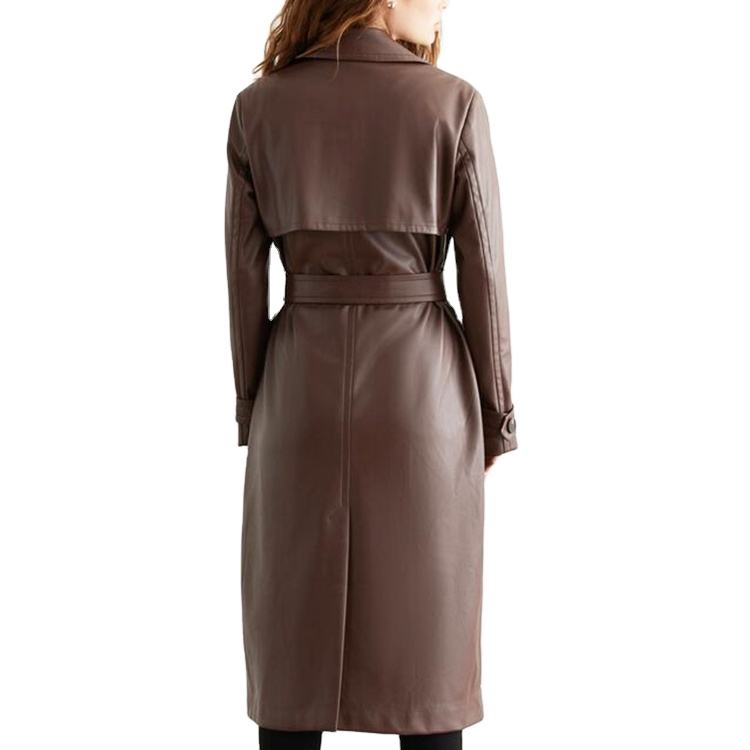 Aurora Women's Autumn Winter Leather Coat – Long Sleeve Fashion Outerwear with Polyester Lining
