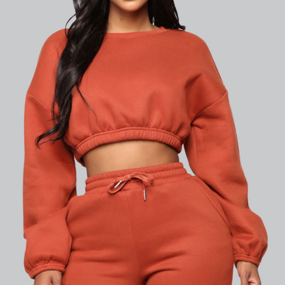 Close-up of the ribbed cuff and soft fabric texture of the Sofia Cozy Sweatshirt.